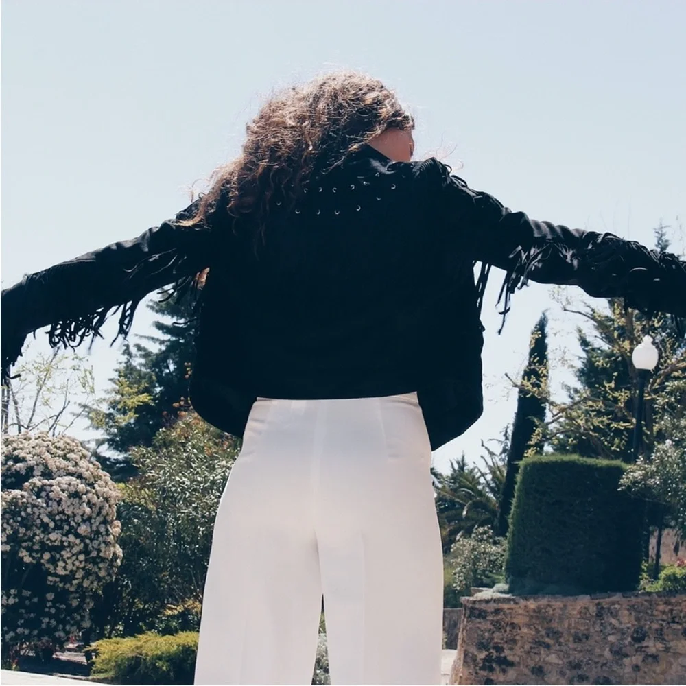 ZARA White High Waisted Wide Leg Culottes Pant - Picture 6 of 8